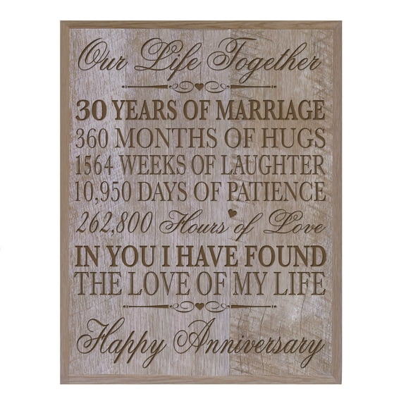 30th Wedding Anniversary Wall Plaque - Our Life Together - 12x15 (Barnwood)