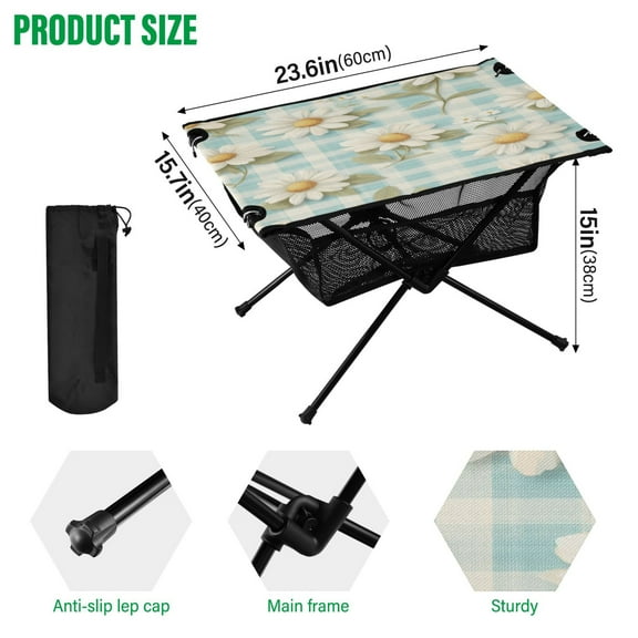 BZSMCE Camping Tables Simple Folding Table Daisy Delight on Plaid Pattern Size:23.6*15.7in