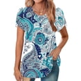 thumbnail image 2 of Mujeres de Manga Corta Tops Cuello Redondo Plisado Túnica, Tapa Casual Doblado Doblado Impreso Moda, 2 of 6