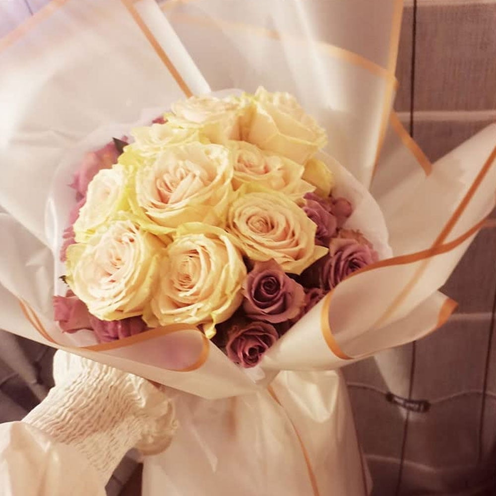 OUKEYI 40 Pcs Gold Edge Flower Wrapping Paper - Waterproof Translucent Bouquet Packaging For Wedding & DIY Crafts