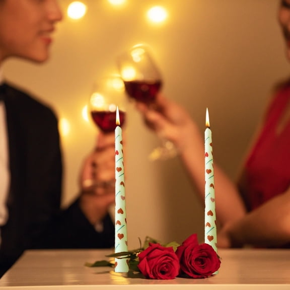 Nkmbld Taper Candles for Home Decoration, Flower Printed Long Pole Candle Romantic Wedding Candlelight Dinner Decoration, Green