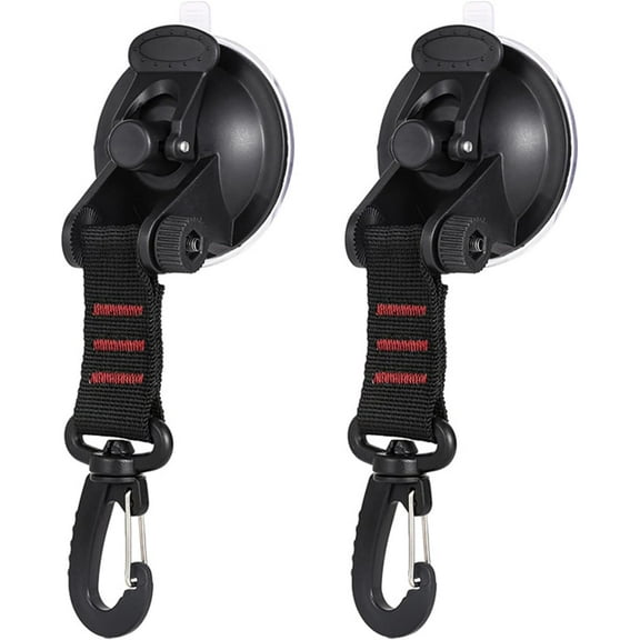 2 Pack Strong Car Suction Cup Anchors, Multipurpose Camping Sucker Cups Hooks with 2 Piece Nylon Ribbon Hanging Buckle Suitable for Car Tents Red