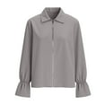 thumbnail image 4 of Women's Dressy Ruffle Blouse Long Sleeve Deep V Neck Zip Smocked Cuff Victorian Shirt Tops, 4 of 8