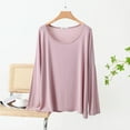 thumbnail image 2 of Olyvenn Women's Long Sleeve Sleep T-Shirt Crew Neck Pajama Tops Nightwear Comfy Shirts Trendy Fashion Lounge Clothes Pink Free Size, 2 of 6