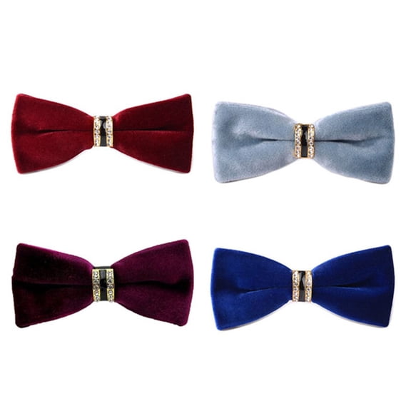 4 PCS Men Solid Pre-tied Velvet Crystal Bowtie Wedding Party Tuxedo Bow Tie