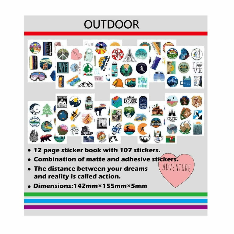 Waterproof Outdoor Hiking Camping Adventure Stickers for Water Bottle  Laptop Computer Tumbler Cup 107pcs, Vinyl Outdoorsy Wilderness Nature  Travel Stickers Pack for Adult Men Women Teens Boy Girl Kid 