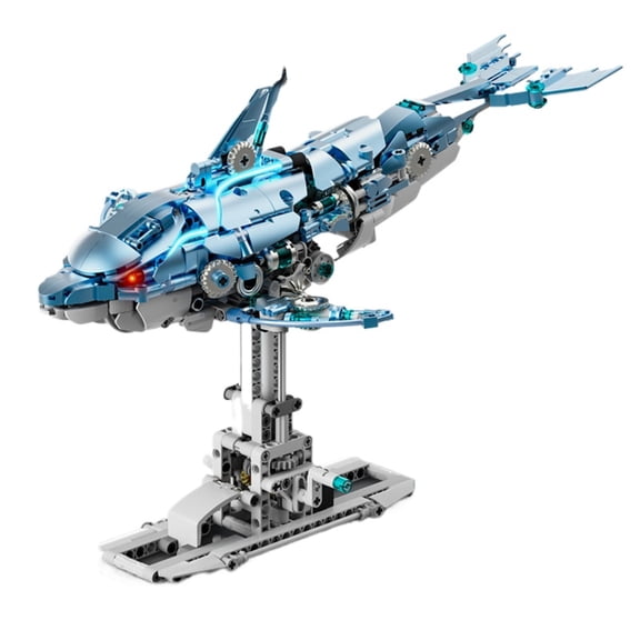 Remocguys Blue Mechanical Dolphin Building Blocks Set Compatible with Lego with Display Stand and LED Light for Adults Boys 888pcs