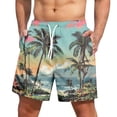 thumbnail image 2 of Men's Fashion Hawaiian Print Beach Shorts, Elastic-Waisted Casual Yoga Pants for Summer Vacation, Tropical Holiday and Swim,Blue,L, 2 of 7
