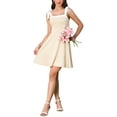 thumbnail image 2 of INSPIRE CHIC Summer Cami Dress for Women's Tie Shoulder Square Neck A-Line Elegant Contrast Mini Dress XS Beige, 2 of 6