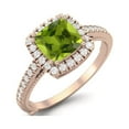 thumbnail image 2 of 1.49 Ctw Cushion Peridot 925 Sterling Silver Rose Vermeil Solitaire Halo Women Mother's Day Gift Ring, 2 of 3