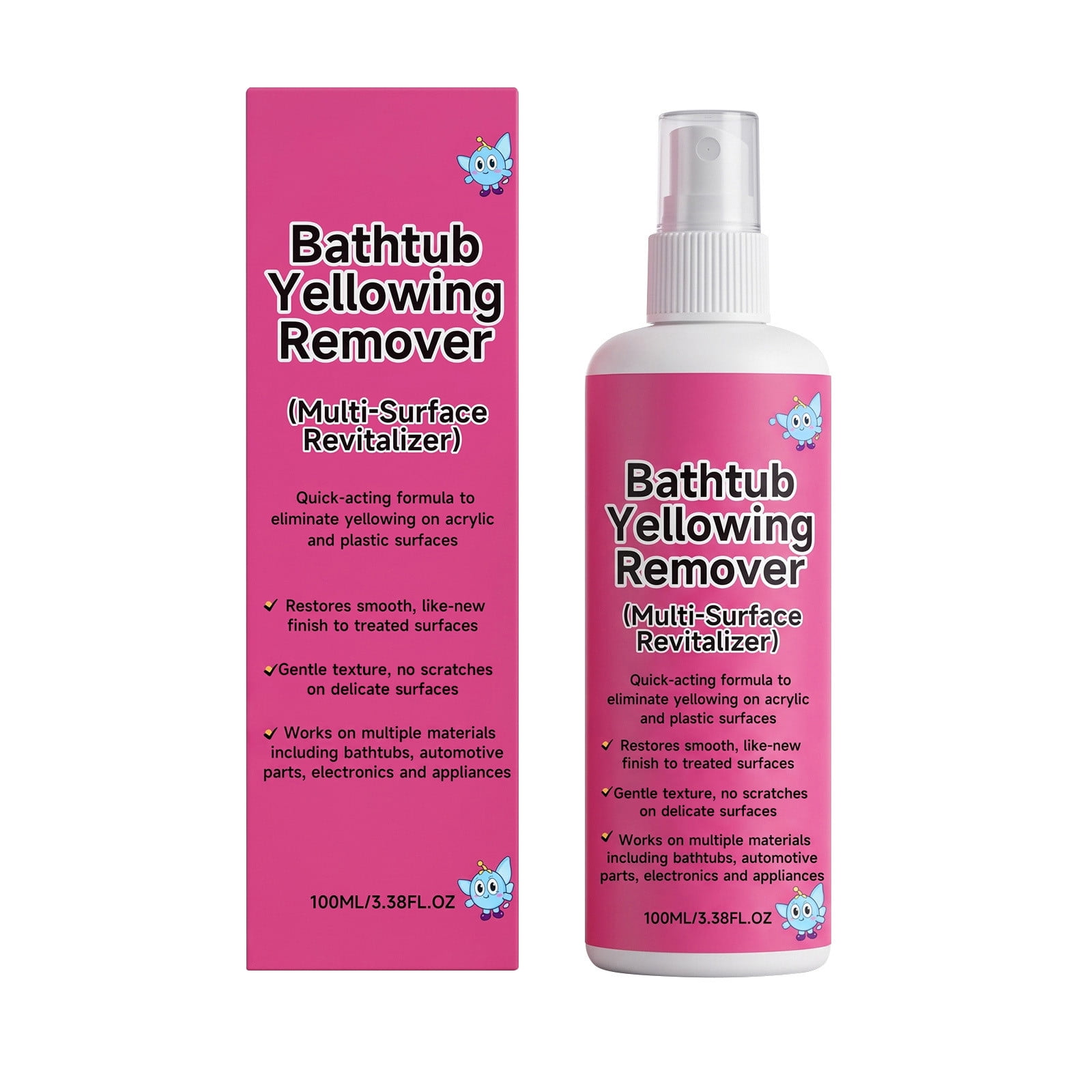 Bathtub Yellowing Remover Spray Gentle Cleaner, Toilet Bowl Shower Hard Water Stain Remover Liquid, for Acrylic Plastic Bathtub Stain Care Bathroom