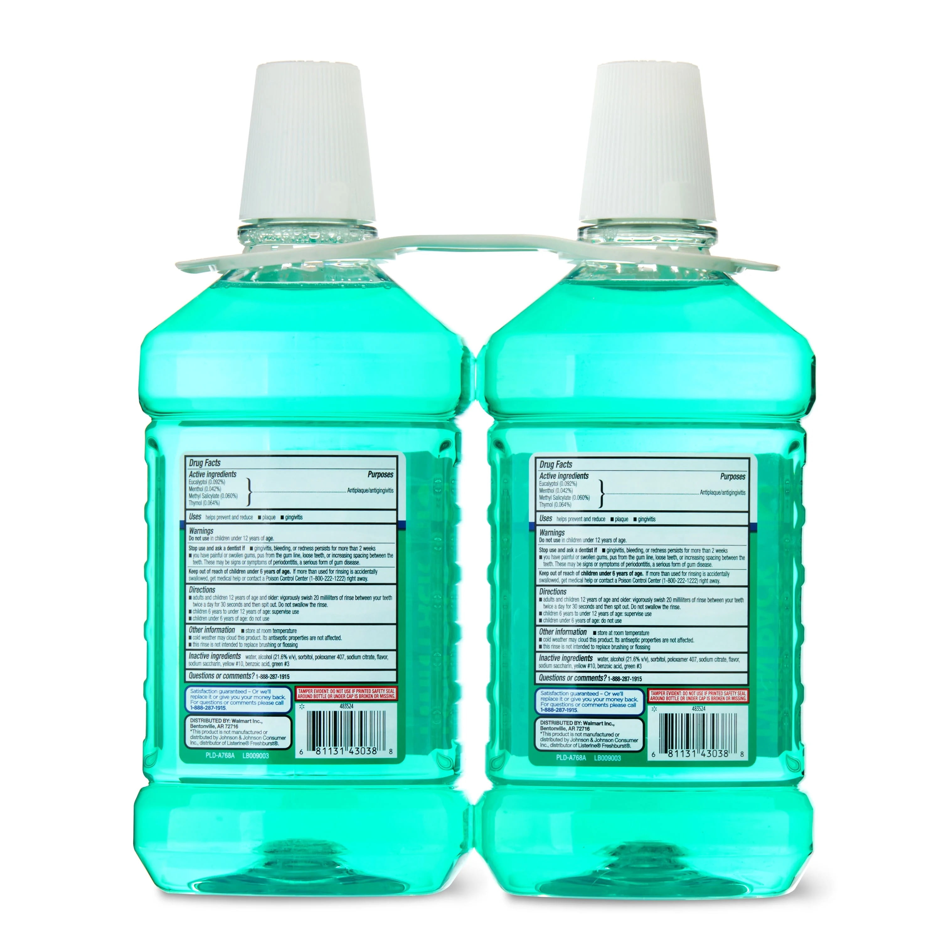 Equate Antiseptic Mouthwash, Green Mint, 1.5 L, 2 Count