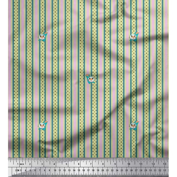 Soimoi Beige Rayon Fabric Dot & Fox Stripe Print Fabric by the Yard 42 Inch Wide