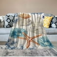 thumbnail image 2 of RUIYC Ocean Life Coastal Throw Blanket: Soft Plush Velvet Calming of Blues Beige on White, Accent for Sofa Couch Chair Bed or Dorm (Coastal Shells), 2 of 6