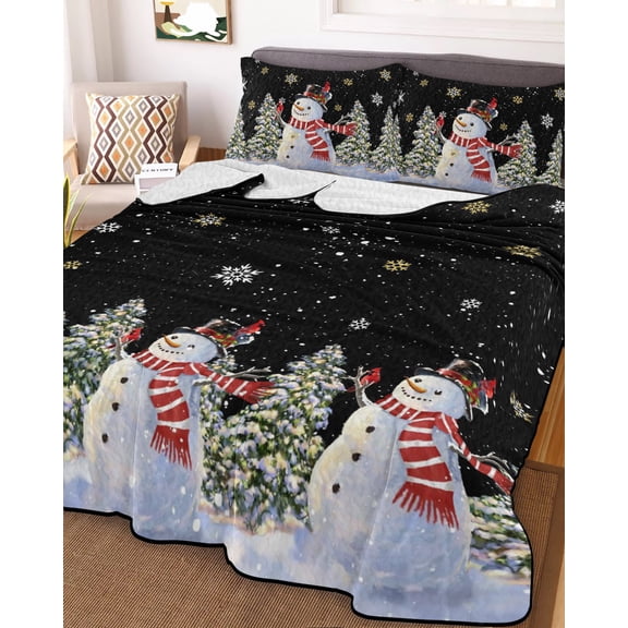 Black Christmas Snowman King Size Down Alternative Comforter, Lightweight Comforter Quilt Bedding Set with Pillow Shams Winter Xmas Tree Snowflakes All Seasons Bed Comforter Duvet Insert 96"x106"