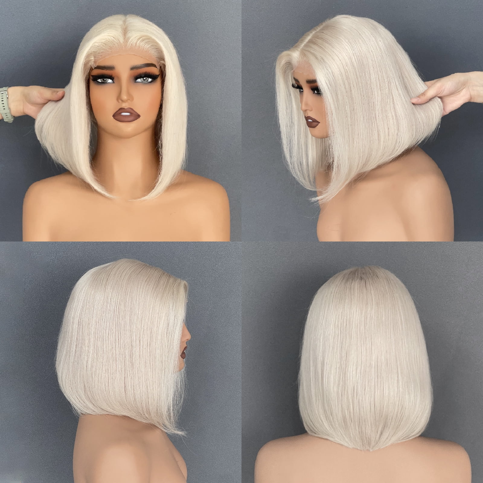 5x5 Glueless Platinum Blonde Bob Wigs Short Straight Bob Brazilian Virgin Human Hair Wig Precut UHD Transparent Lace Wig Preplucked Ready to Wear Wigs For Women 12 inches 180% Density