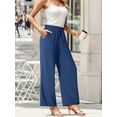 thumbnail image 5 of GIRUNS Women's Wide Leg Pants High Waist Adjustable Knot Casual Loose Trousers With Pockets Business Work Casual Pants Dark Blue M, 5 of 6
