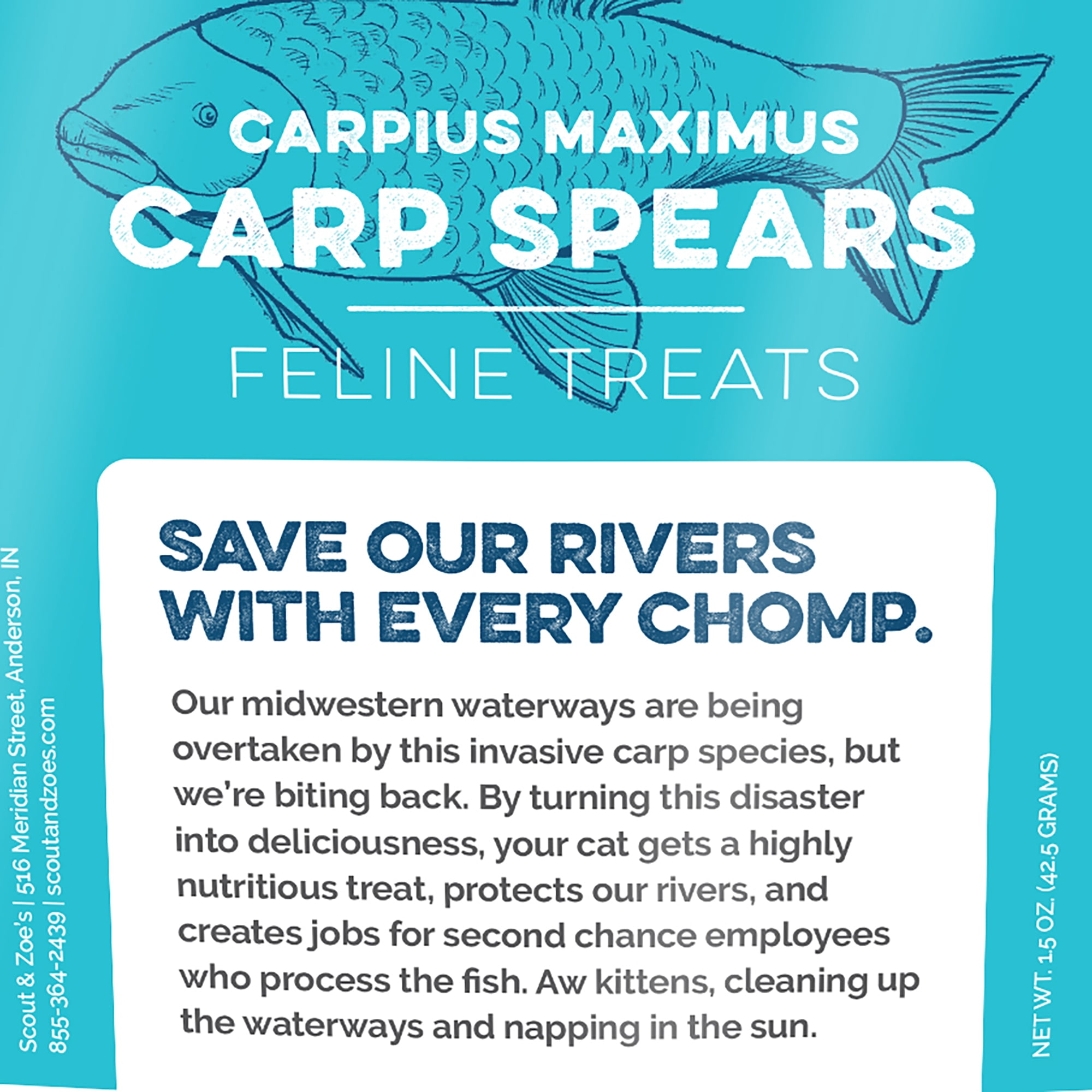 Scout & Zoe's: Carp Fish Spears - 1.5oz Cat Jerky Treats, Smoked Feline Chews, Limited Ingredients, Crunchy Protein, Pet Snack & Reward USA Sourced