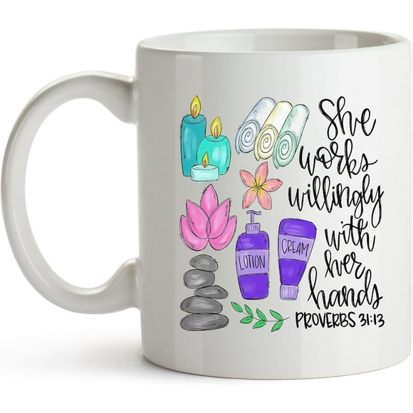 YouNique Designs Massage Therapist Mug, 11 Ounces, Coffee Cup for Women, Gifts and Accessories (Black Handle)
