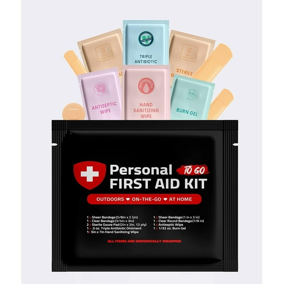 Portable Travel Size First Aid Kit - Perfect for Home, Office, Car, School, Business, Travel, Hiking, College, and Outdoors | Individually Wrapped Medical Kit Products (Black)