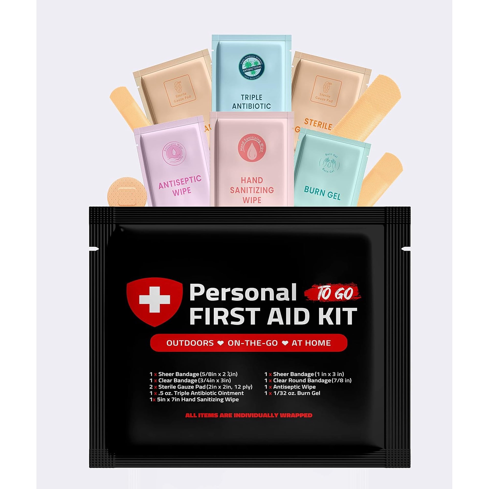 Portable Travel Size First Aid Kit - Perfect for Home, Office, Car, School, Business, Travel, Hiking, College, and Outdoors | Individually Wrapped Medical Kit Products (Black)