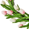 thumbnail image 5 of Easter Decor Artificial Tulips Pink White Blossoms Wreath Green Foliage Round Wreath Hanging for Door Wall Spring Season Home Decor, 5 of 6