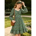 thumbnail image 4 of Lanbubble Girls Long Sleeve Floral Dress Square Neck Ruched A-Line Casual fall winter Dress 7-14 Years, 4 of 10