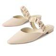 thumbnail image 3 of YDN Women Graceful Pointed Clossed Toe Slip On Mules Chain Strap Low Heel Sandals Casual Dressy Indoor Shoes Size 8.5 Beige, 3 of 5