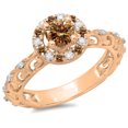 thumbnail image 1 of 0.80 Carat (ctw) 14K Rose Gold Round Cut Champagne & White Diamond Ladies Bridal Vintage Halo Style Engagement Ring 3/4, 1 of 1