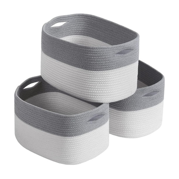Cestas de almacenamiento tejidas con cuerda de algodón, decorativas, contenedores bohemios para guardería de bebé, organización para sala de estar, ho Gris