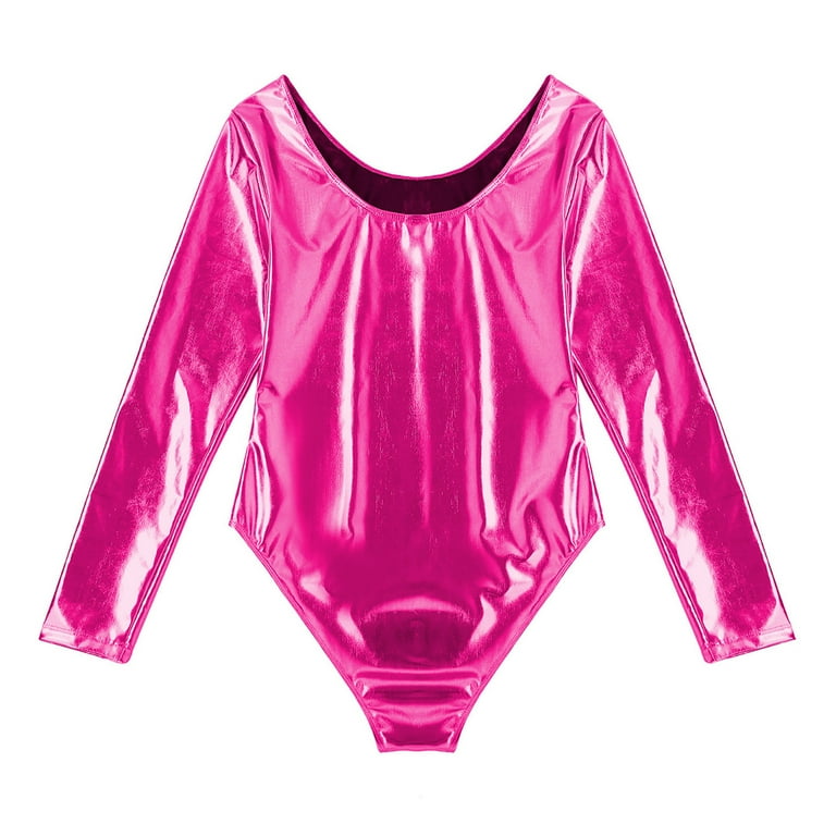 Miaeowve Women's Shiny Metallic Thong Bodysuit Long Sleeve