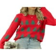 thumbnail image 1 of Pull Tricoté Jacquard Arbre de Noël Ample pour Femmes Manches Longues Col Rond, 1 of 5