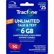 Tracfone $25 Smartphone Unlimited Talk & Text 30-Day Prepaid Plan (6 GB at high speed) e-PIN Top UP (Email Delivery)