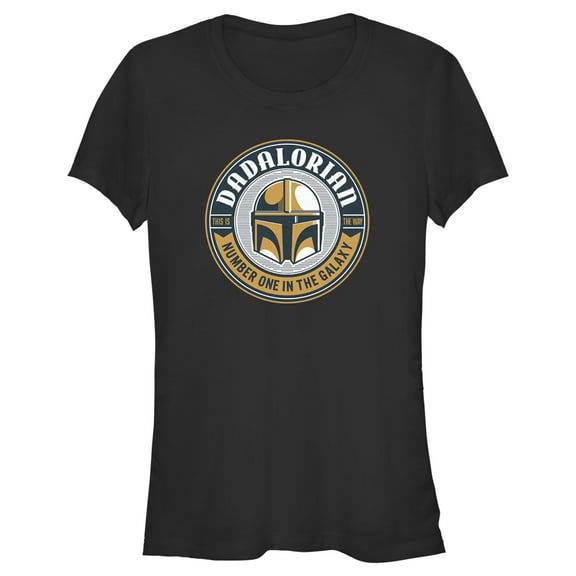 Junior's Star Wars: The Mandalorian Din Djarin Dadalorian Number One in the Galaxy Sticker  Graphic Tee Black / 1 Medium