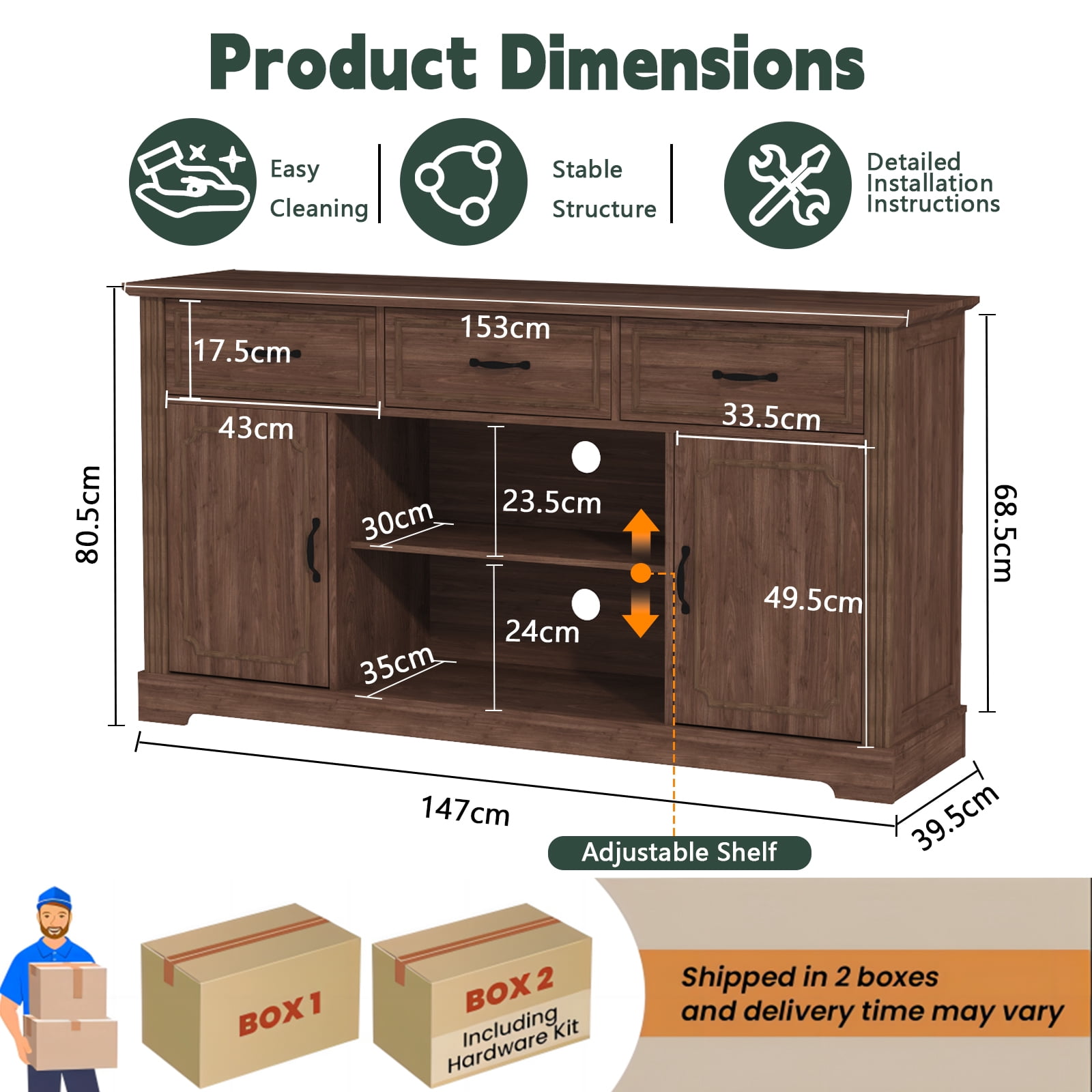 CBJCBJ 60.23"  Farmhouse TV Console ,  33"  Tall Entertainment Center | Up to 65"  & Larger TVs | Adjustable Shelf  | 3 Drawers & Sliding Barn Doors(BROWN)