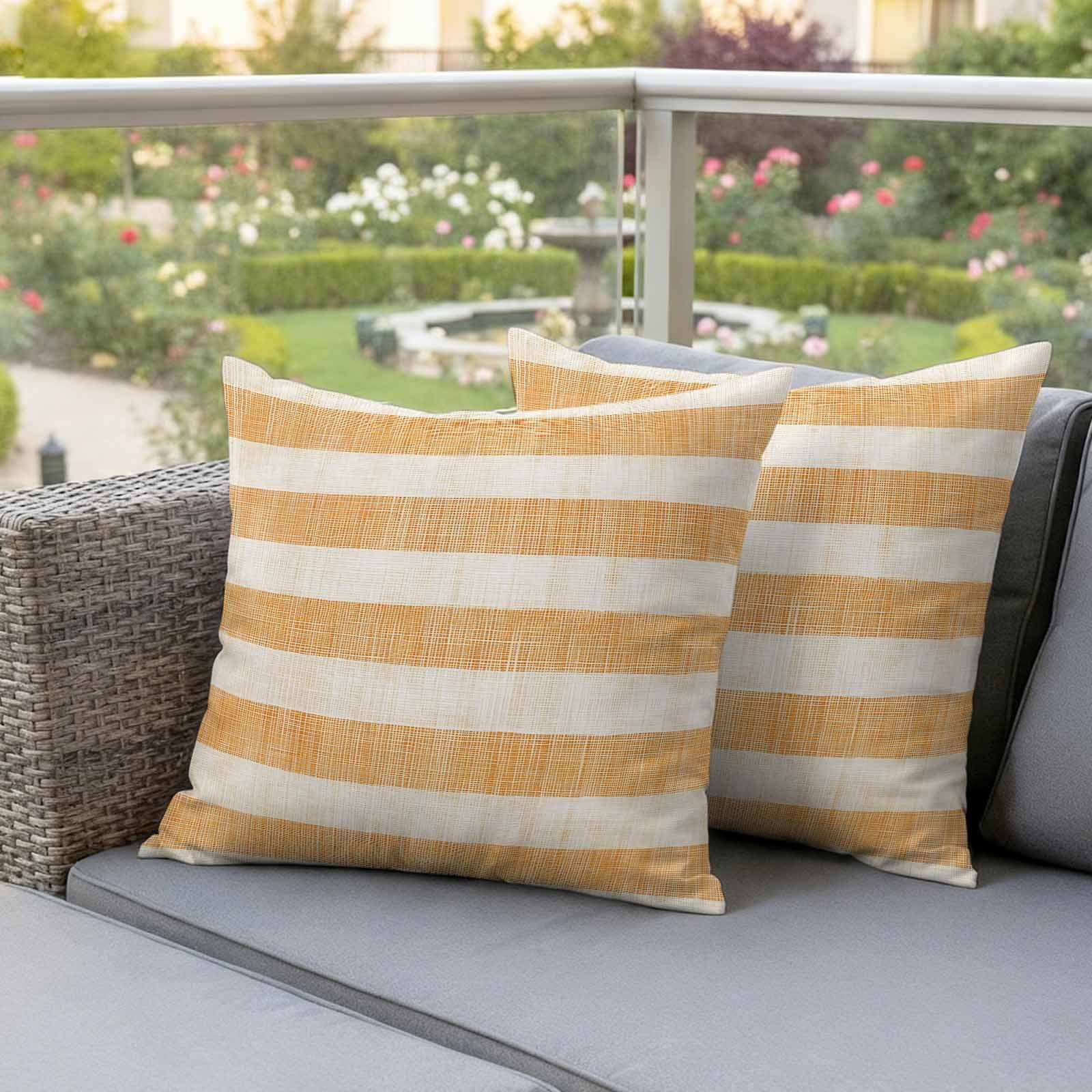 Burnt Orange Striped Outdoor Waterproof Pillow Covers, Farmhouse Vintage Stripes Decorative Square Throw Pillowcase Sofa Cushion Sham for Patio/Couch/Chair, 16"x16" 2 Pack