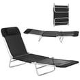 thumbnail image 2 of Outsunny Portable Sun Lounger, Lightweight Folding Chaise Lounge Chair w/ Adjustable Backrest & Pillow for Beach, Poolside, Patio, Silver Frame Black, 2 of 9