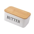 thumbnail image 1 of Mantequillera de cerámica con tapa de madera para cocina de restaurante blanco, 1 of 9