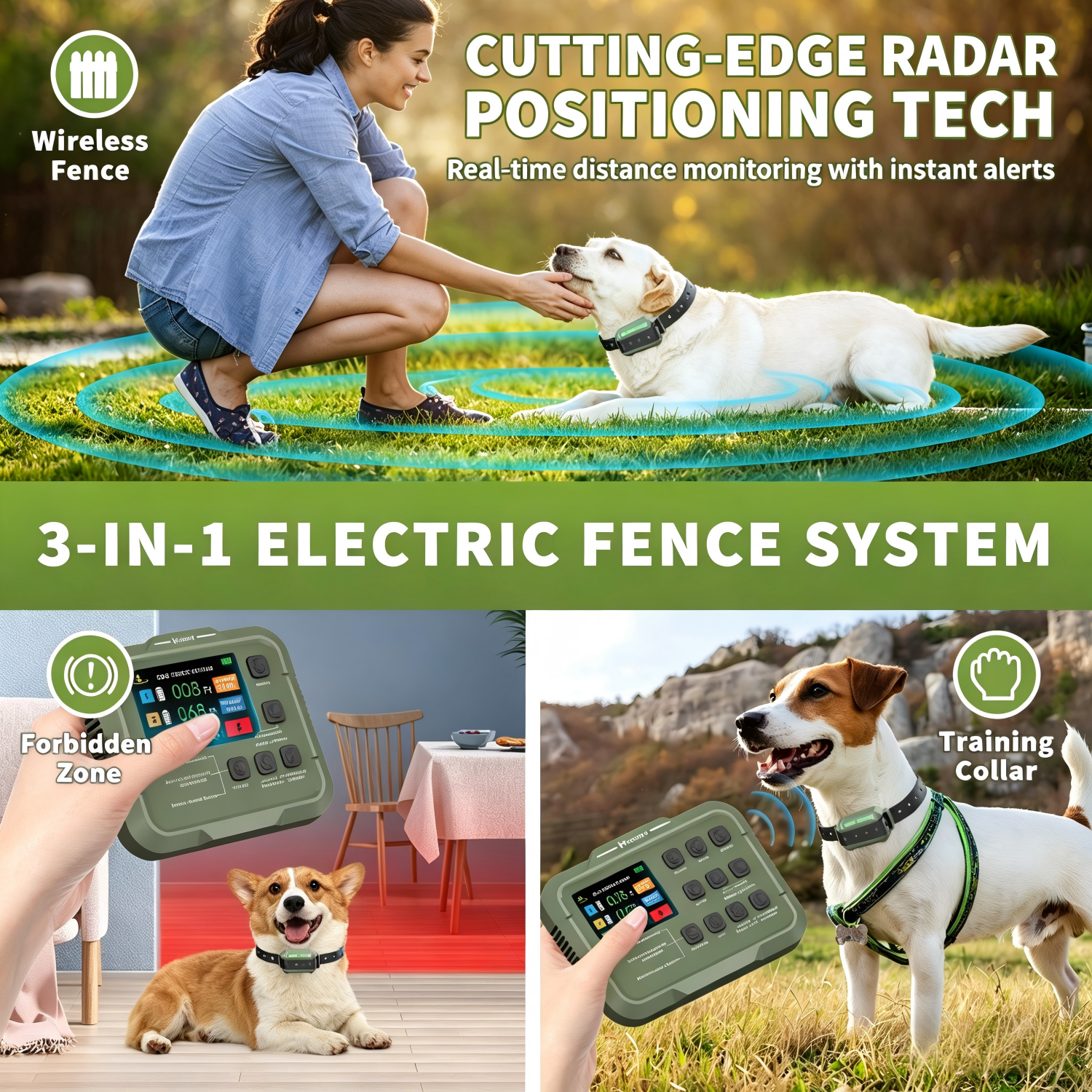 Upgraded Wireless Dog Fence, No-Wire Electric Pet Containment System High-Precision Boundary Control, Up to 5.6 Acres, IPX7 Waterproof, Safe Training for 1–3 Dogs weighing 15-110 lbs