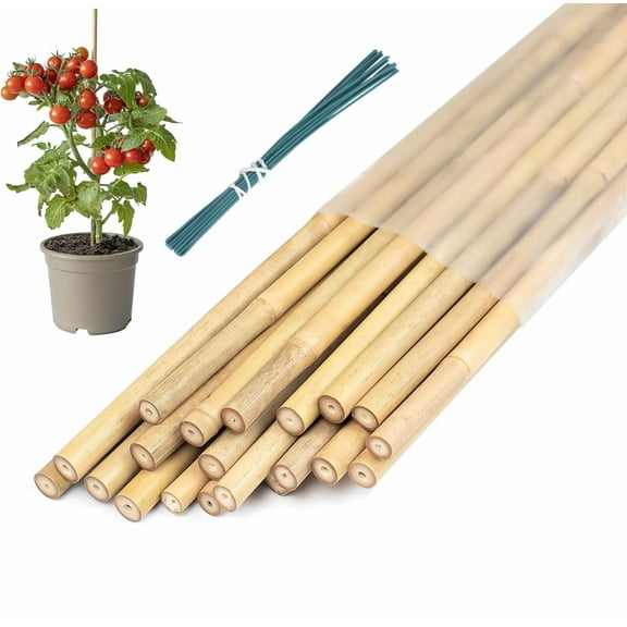 Artrylin 20Pcs Plant Stakes with 1 Pack Ties,17.8in Longer Sturdy Natural Bamboo Garden Stakes,Bamboo Sticks Trellis Support for Tomato, Vegetables Beans Trees Climbing Plants