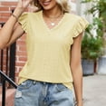 thumbnail image 4 of Mittory Womens Summer Tops V Neck Ruffle Short Sleeve T Shirts Eyelet Loose Fit Blouses, 4 of 6