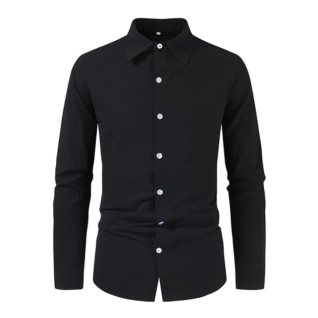 Men's Loose Cotton Linen Solid Color Lapel Long Sleeve Casual Cotton Linen Shirt Top4XL