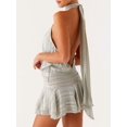 thumbnail image 5 of Women Ruffle Halter Neck Mini Dress Mock Neck Open Back Tiered Dress Y2K Mesh Layered Dresses Light Gray L, 5 of 10