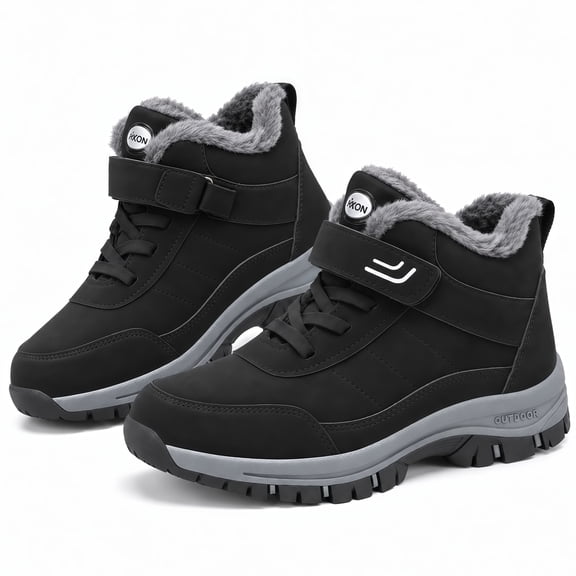XQJ Women’s Winter Snow Boots Waterproof Fur Lined Warm Anti-Slip Outdoor Walking Shoes with Adjustable Buckle Strap Black Size 11