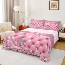 Feelyou Pink High Heel Twin Sheet Sets for Girls, Princess Sequin Print Twin Fitted Sheet, Chic Glitter Diamond Flat Sheet, Lightweight Room Decor, 3 Pieces