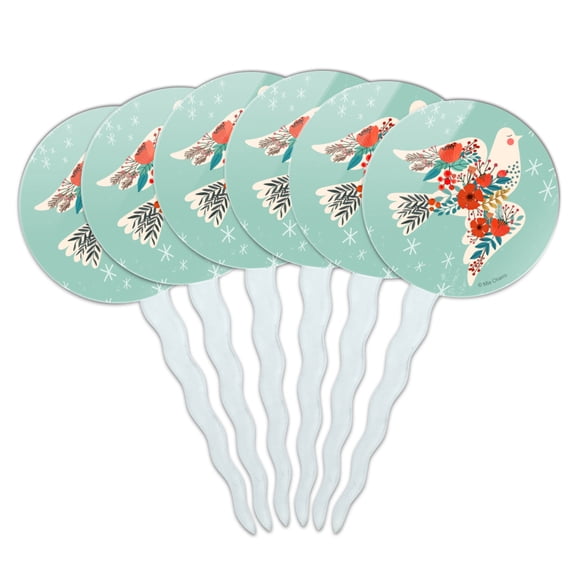 Peace Dove at Christmas Cupcake Picks Toppers Decoration Set of 6