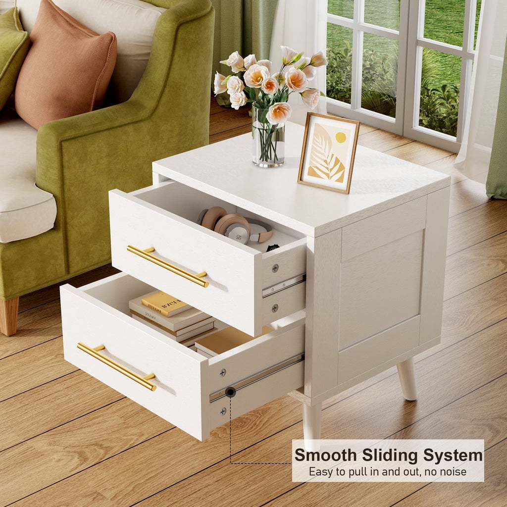 Aiho 2 Drawer Dresser, Chest of Drawers Nightstand Storage Tower Storage Wooden Dresser for Living Room, Bedroom, Hallway - White