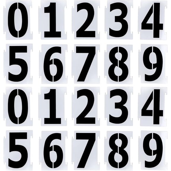Yoqb 4 Inch Number Stencils for Painting, 0-9 Address Number Stencil Set, 20PCS Plastic Number Stencils, Curb Stencil Kit, Reusable Digital Templates for Painting on Cake Curb Road Wall A109