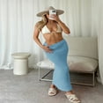 thumbnail image 5 of LYMAYTER Women Crochet Beach Cover Up 2 Piece Outfits Knit Short Sleeve Top Bodycon Long Skirt, 5 of 9