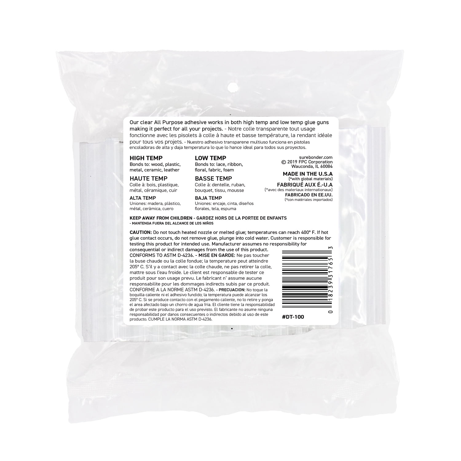 Surebonder Mini Hot Glue Sticks 100-Pack, Clear, Non-Toxic, Multi-Temp, 4-Inch x 0.27-Inch for Mini Glue Guns, DIY, Arts, Crafts & Home Repairs